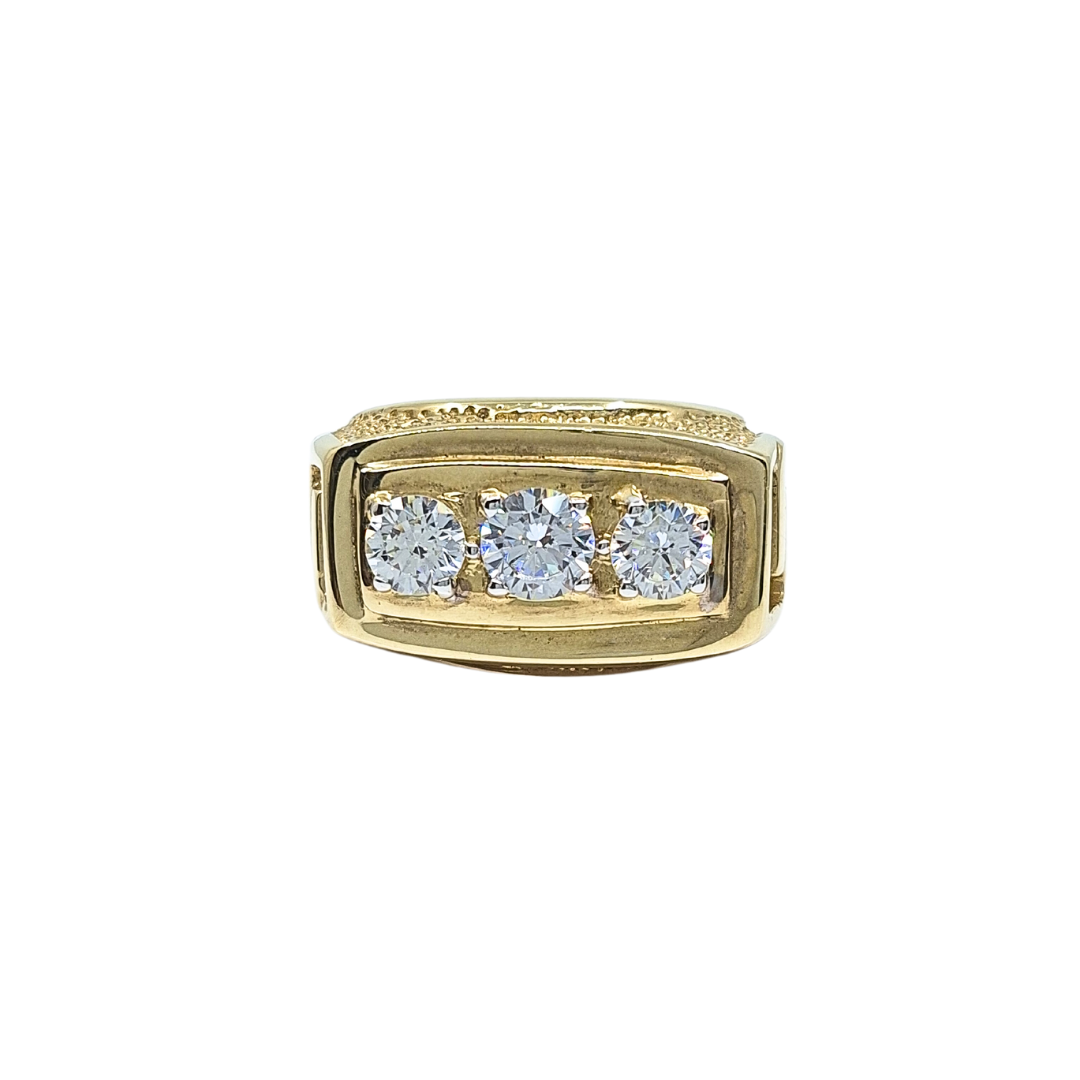 9ct Yellow Gold Gents Three Stone Cubic Zirconia Ring