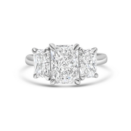 Platinum Ethical Diamond Radiant Cut Three Stone Ring