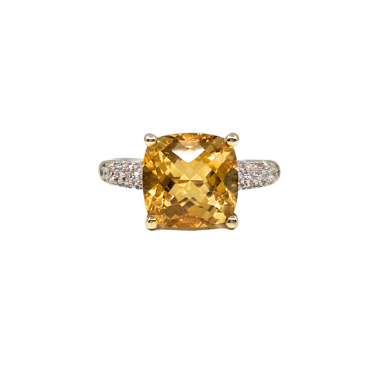 9ct Gold Citrine & Diamond Ring