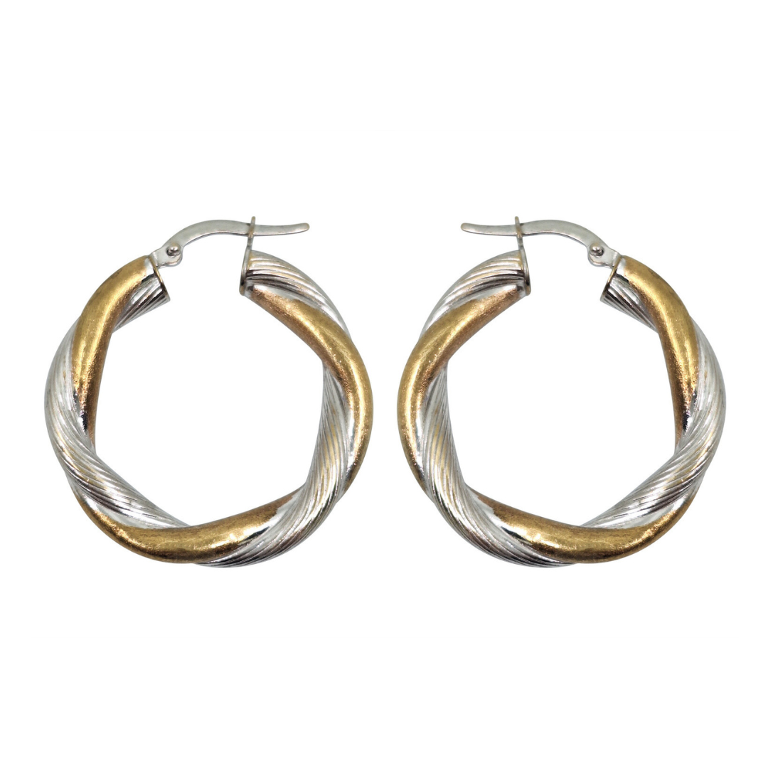 9ct Two Colour Twist Hoop Earrings