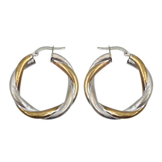 9ct Two Colour Twist Hoop Earrings