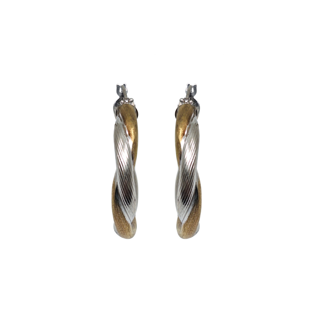 9ct Two Colour Twist Hoop Earrings