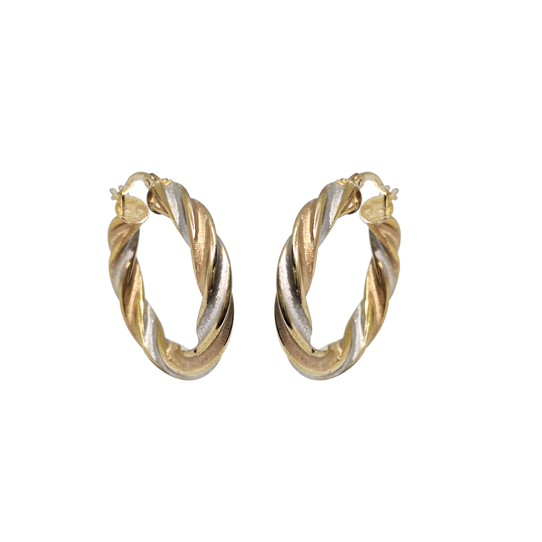 9ct Three Colour Twist Hoop Earrings