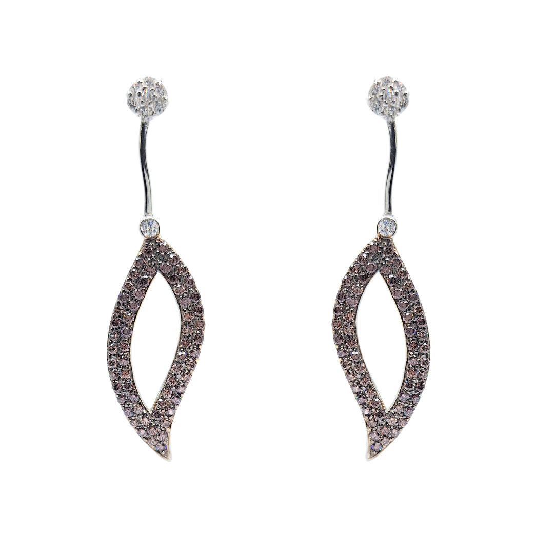 18ct White Gold Cognac & Diamond Drop Earrings