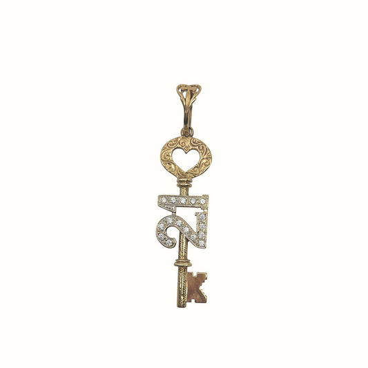 9ct Yellow Gold CZ 21 Key Pendant