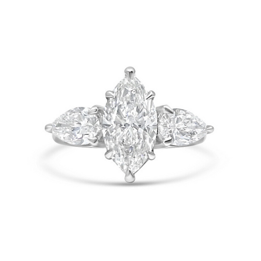 Platinum Ethical Diamond Marquise Cut Three Stone Ring