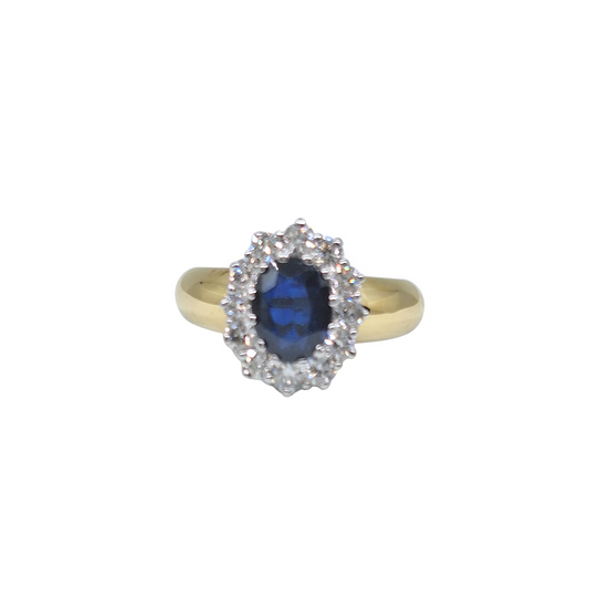 18ct Yellow Gold Sapphire & Diamond Cluster Ring