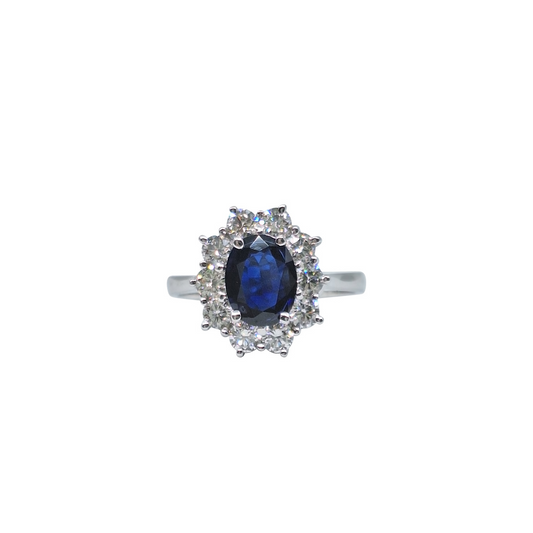 18ct White Gold Sapphire & Diamond Cluster Ring