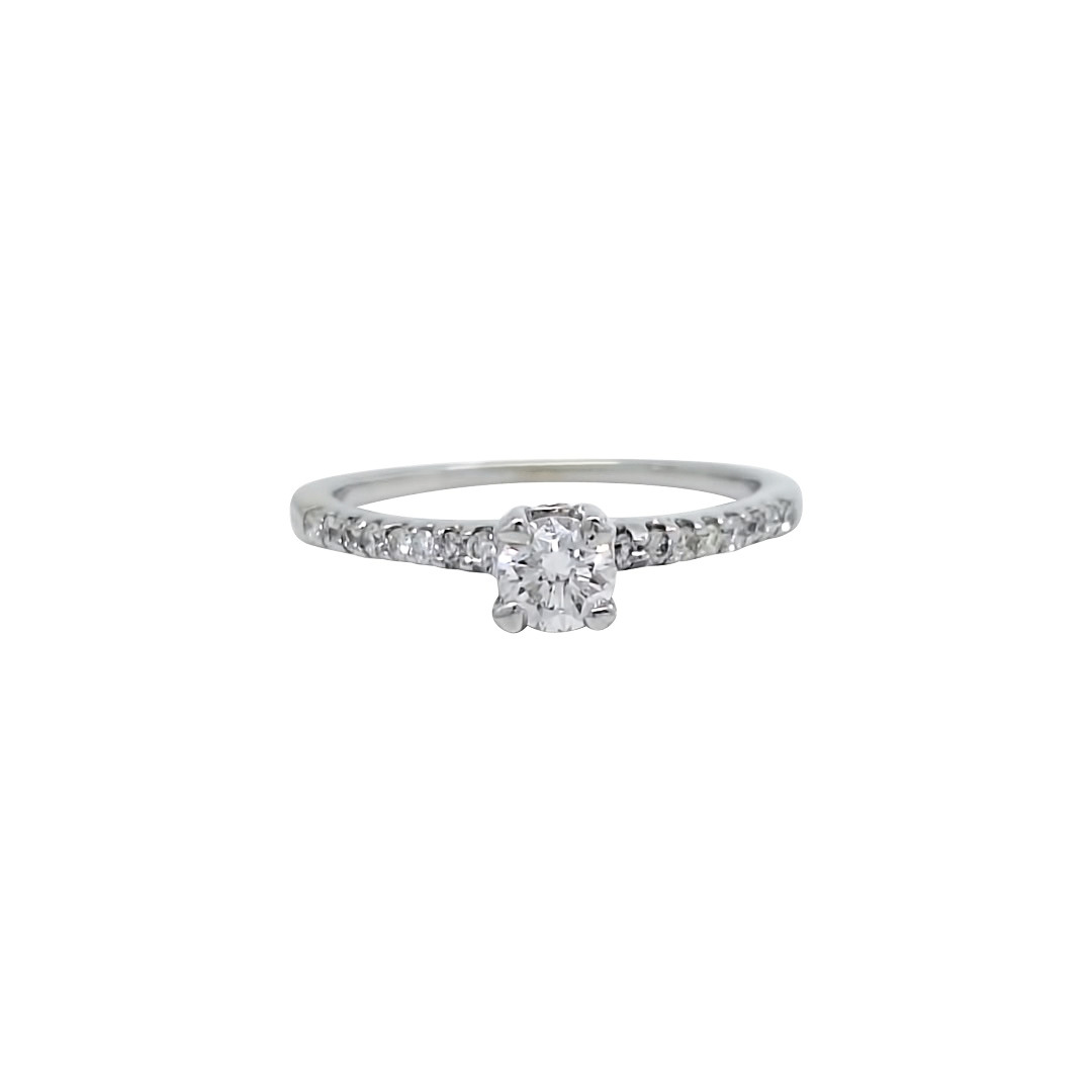 18ct White Gold Diamond Solitaire Ring With Diamond Shoulders