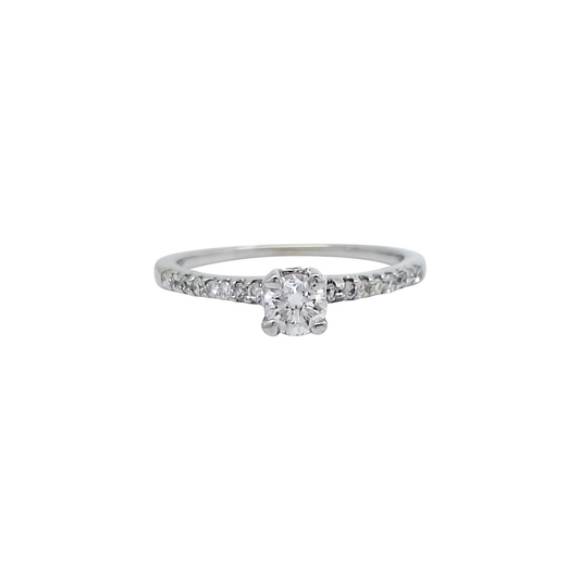 18ct White Gold Diamond Solitaire Ring With Diamond Shoulders