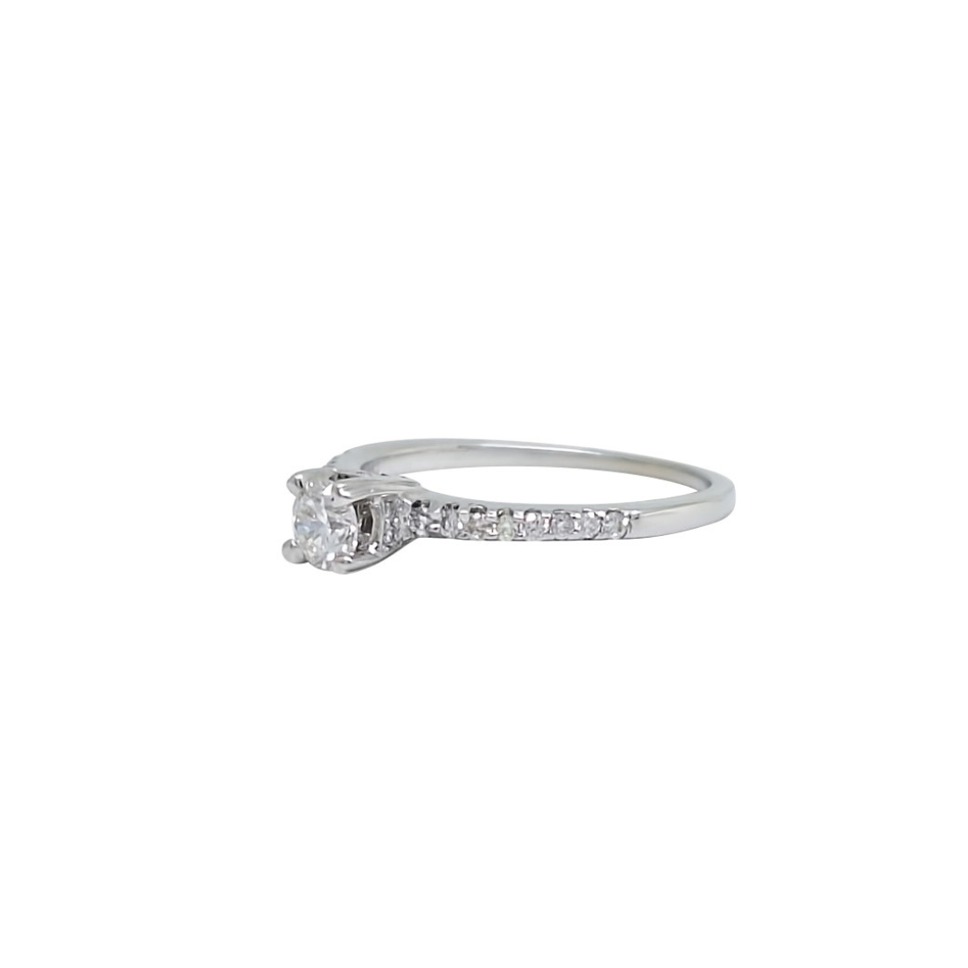 18ct White Gold Diamond Solitaire Ring With Diamond Shoulders