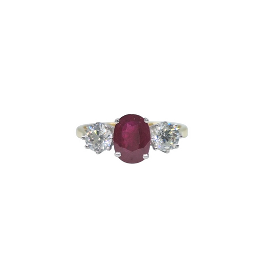 18ct Yellow Gold Ruby & Diamond Three Stone Ring