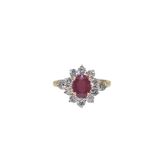 18ct Yellow Gold Ruby & Diamond Cluster Ring