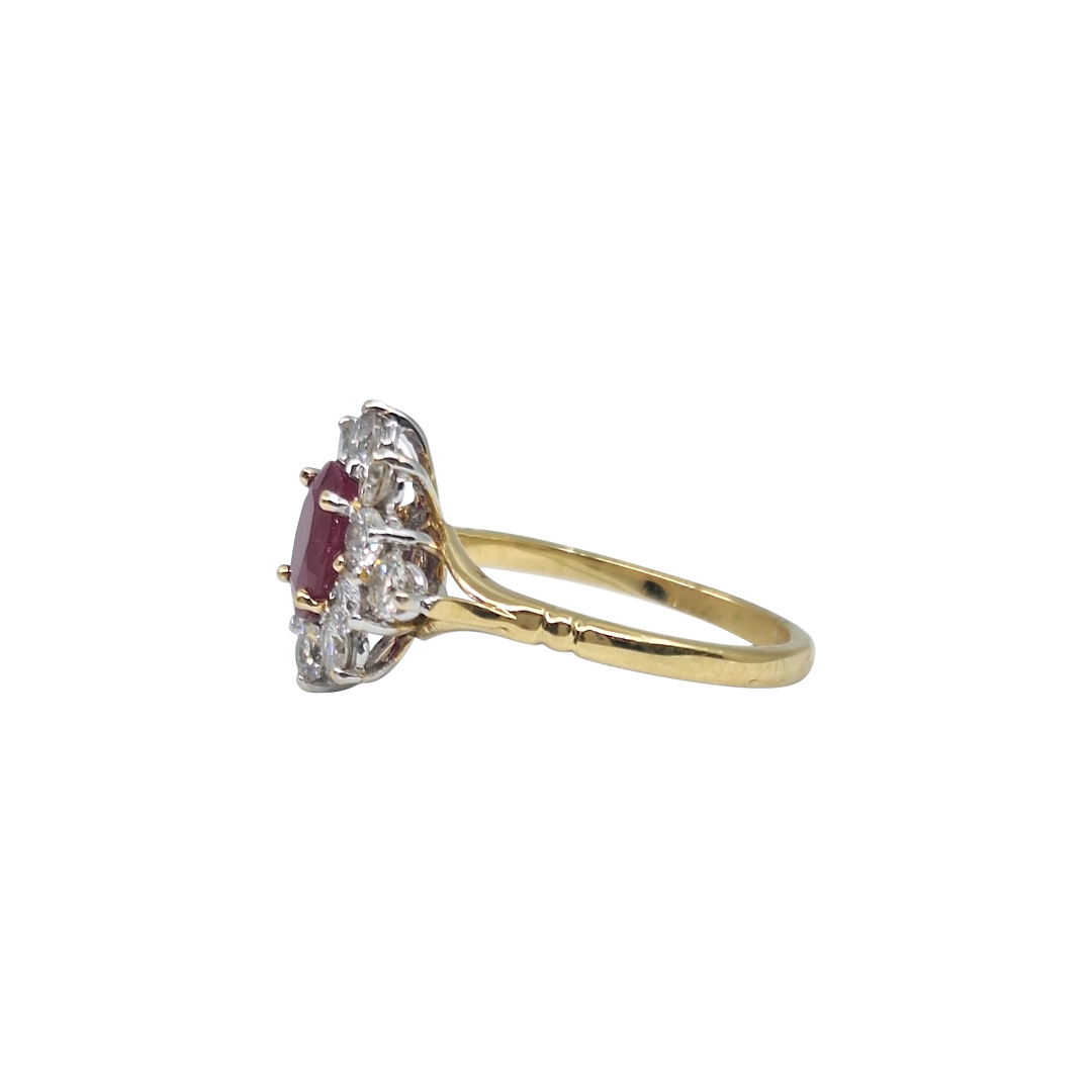 18ct Yellow Gold Ruby & Diamond Cluster Ring