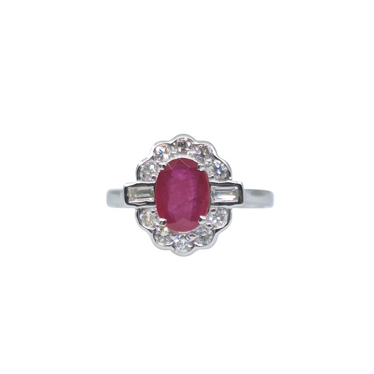 18ct White Gold Ruby & Diamond Cluster Ring