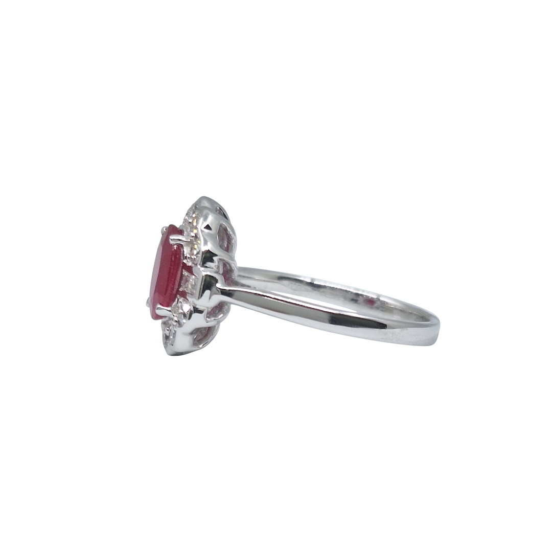 18ct White Gold Ruby & Diamond Cluster Ring