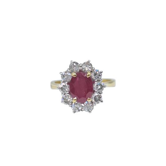 18ct Yellow Gold Ruby & Diamond Cluster Ring