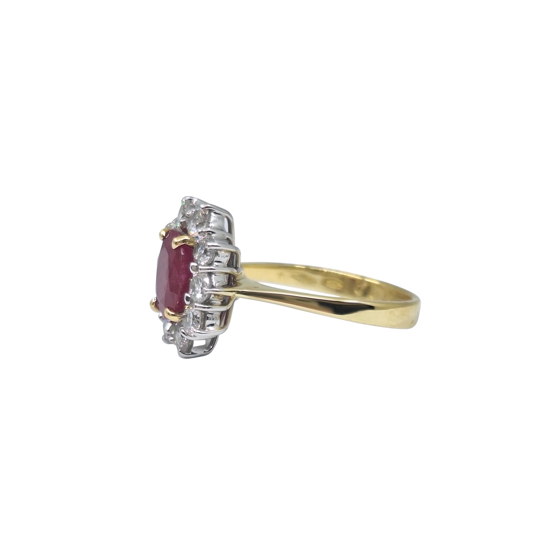 18ct Yellow Gold Ruby & Diamond Cluster Ring