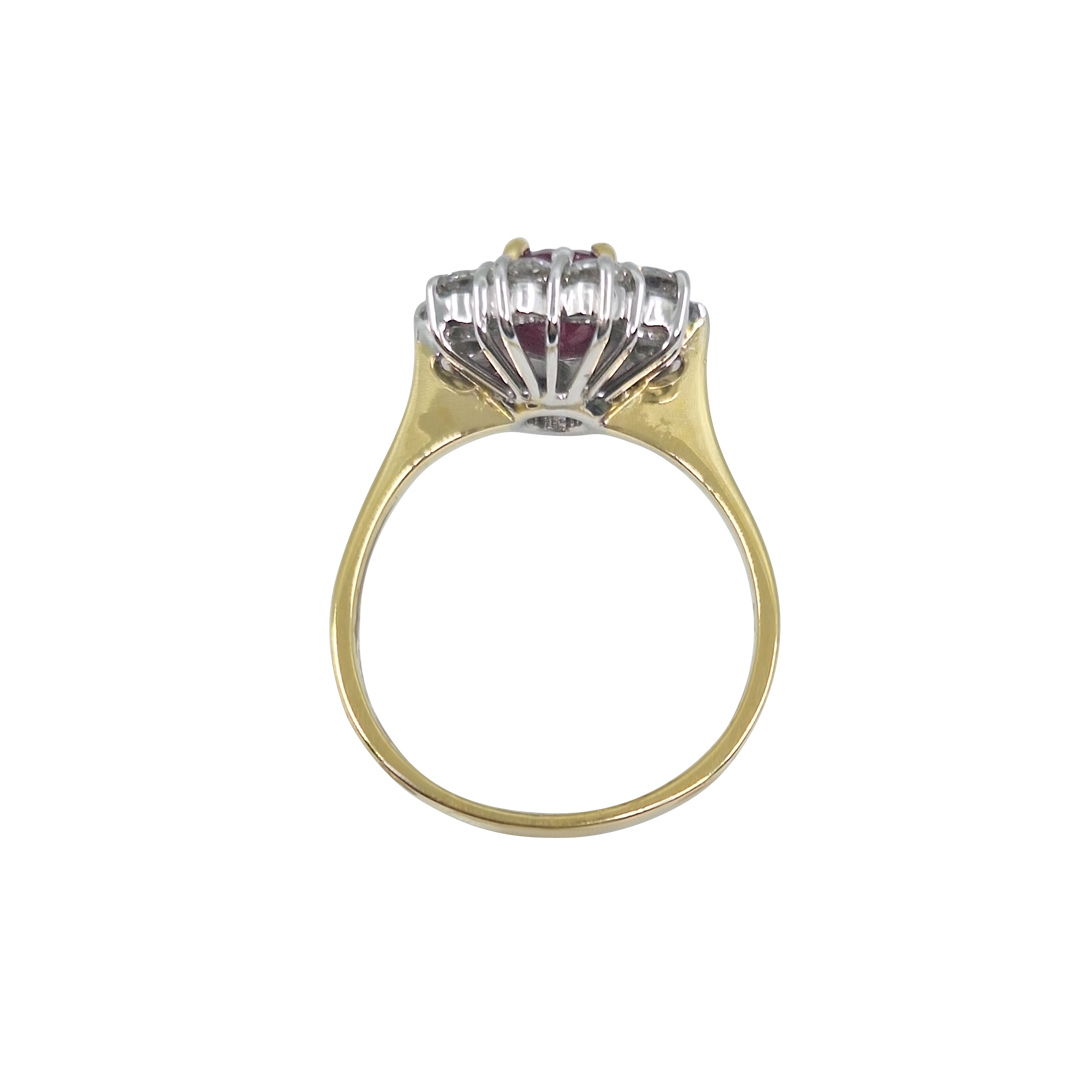 18ct Yellow Gold Ruby & Diamond Cluster Ring