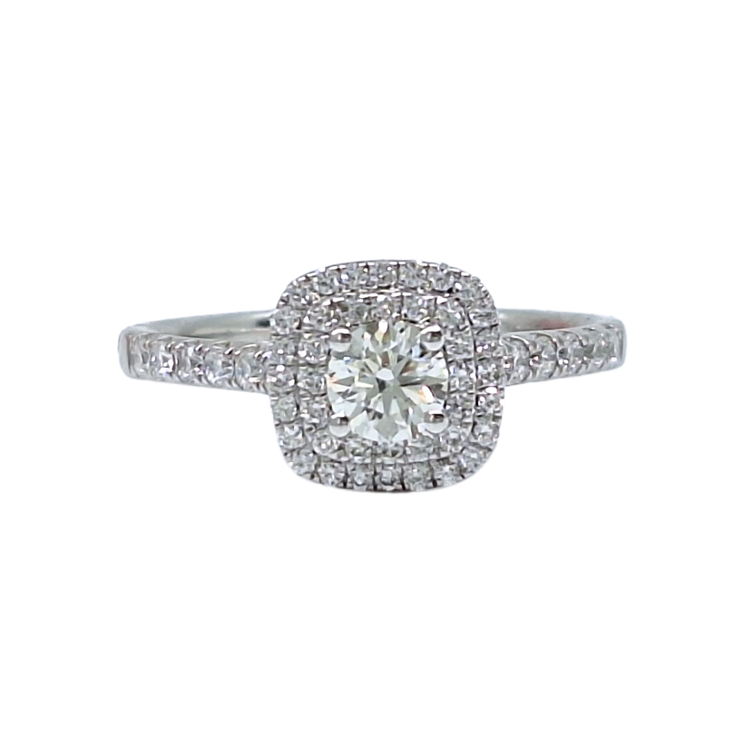 18ct White Gold Double Halo Diamond Ring 0.75ct