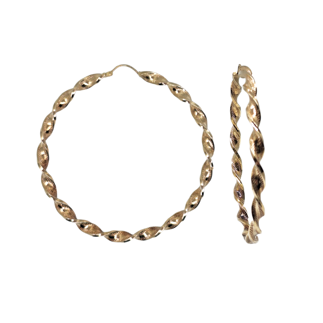 9ct Gold Large Twist Creole Hoop Earrings
