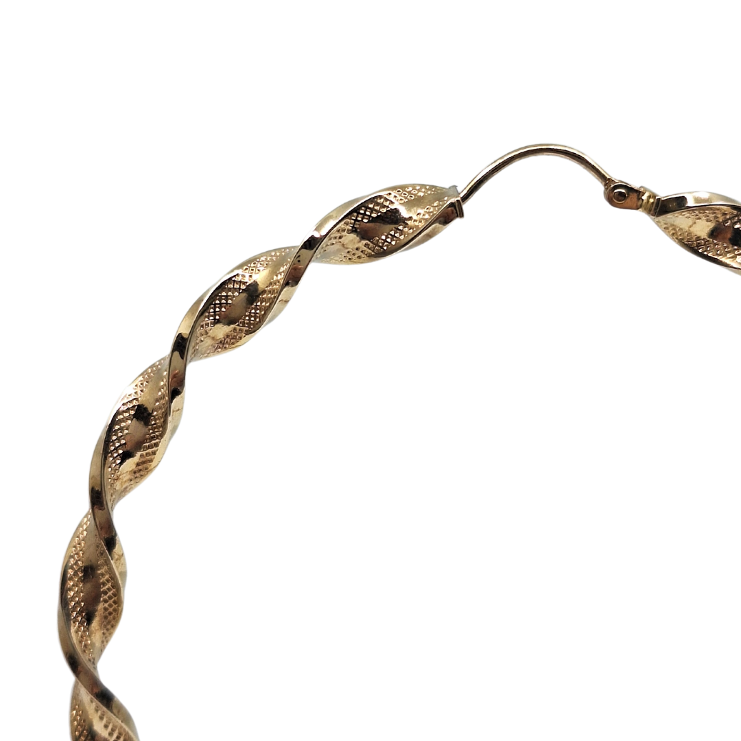 9ct Gold Large Twist Creole Hoop Earrings