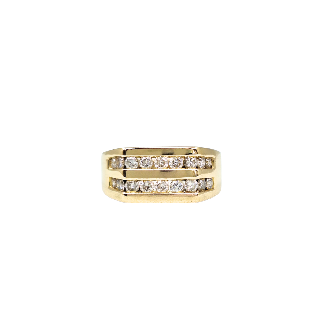 18ct Yellow Gold Diamond 2 Row Band Ring