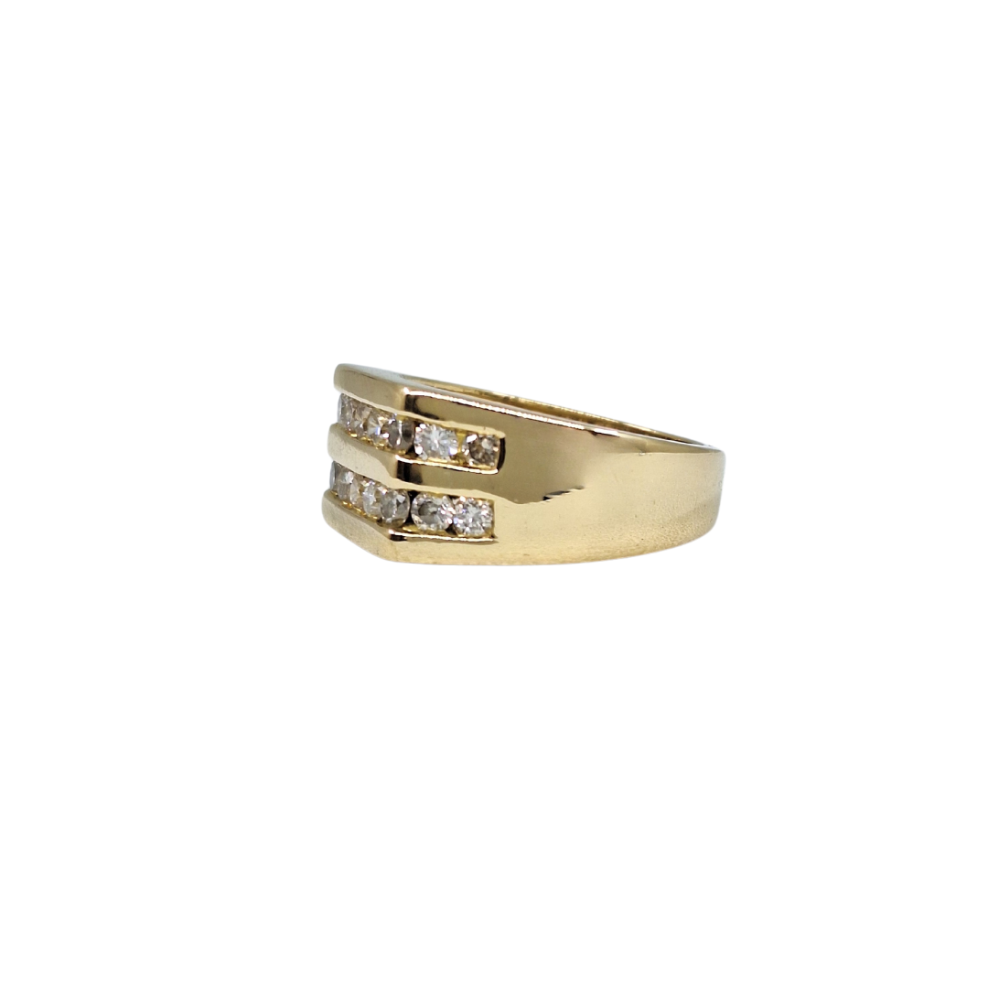 18ct Yellow Gold Diamond 2 Row Band Ring