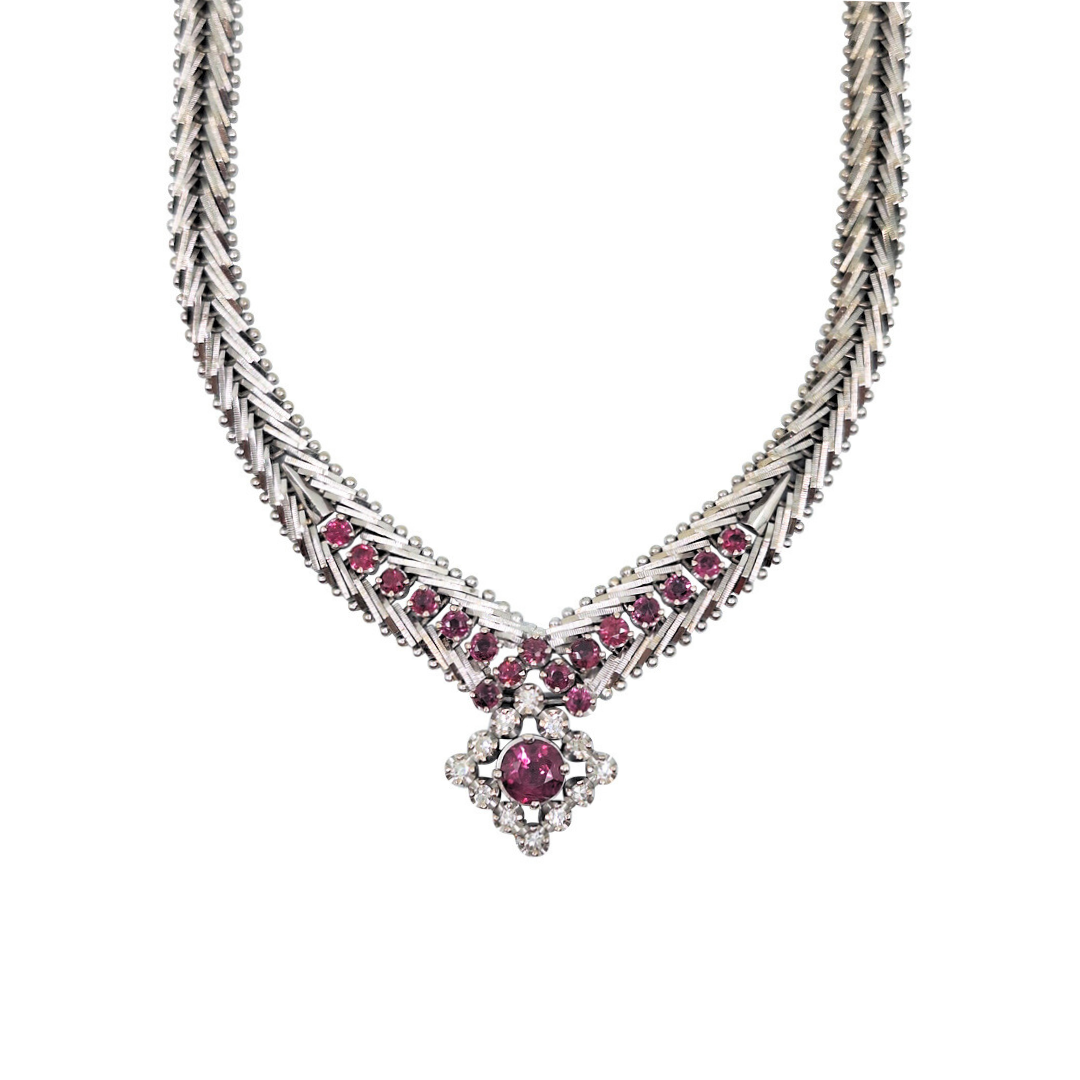 14ct White Gold Ruby & Diamond Statement Necklace