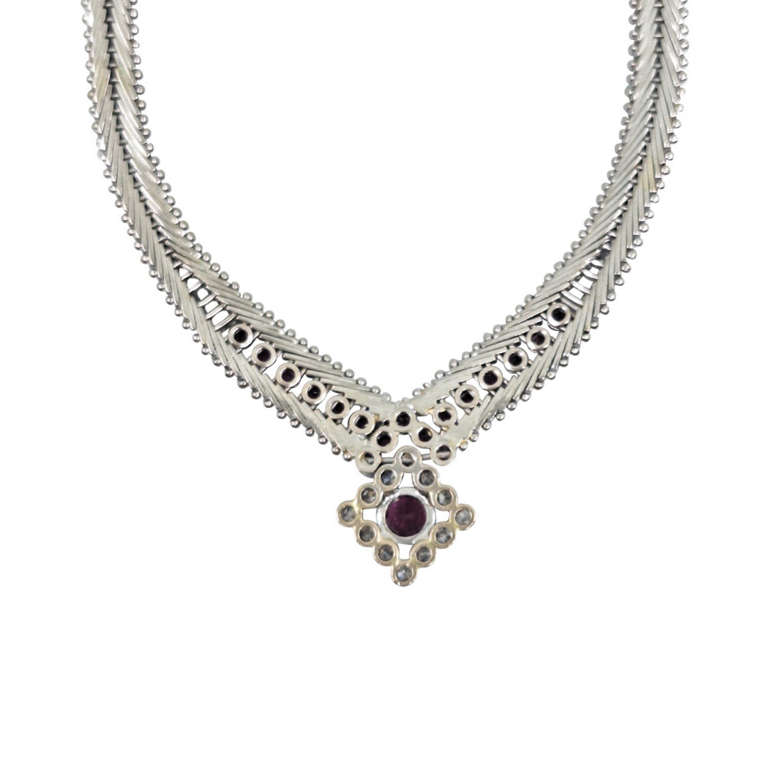14ct White Gold Ruby & Diamond Statement Necklace