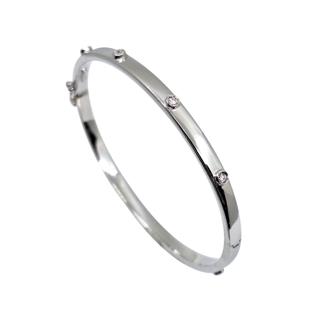 9ct White Gold CZ Bangle