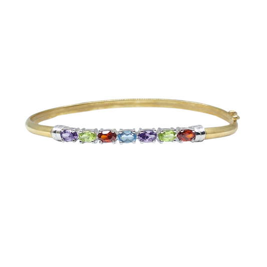 9ct Yellow Gold Multi Gem Stone Bangle