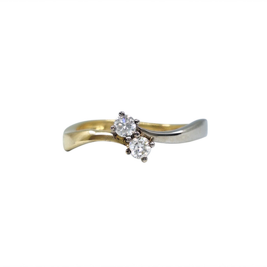 18ct Yellow & White Gold Diamond Two Stone Twist Ring