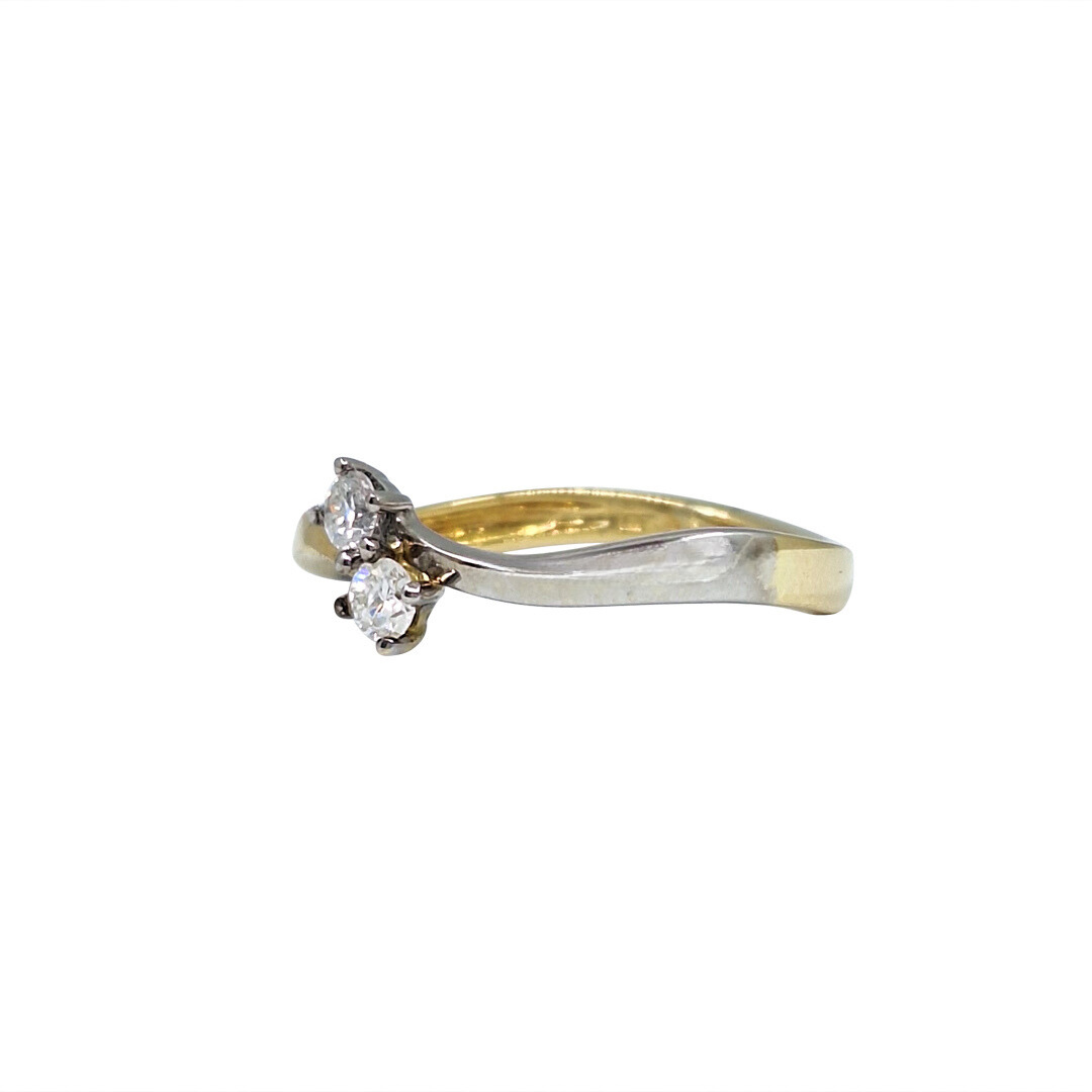 18ct Yellow & White Gold Diamond Two Stone Twist Ring