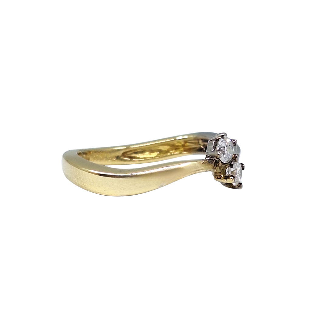 18ct Yellow & White Gold Diamond Two Stone Twist Ring