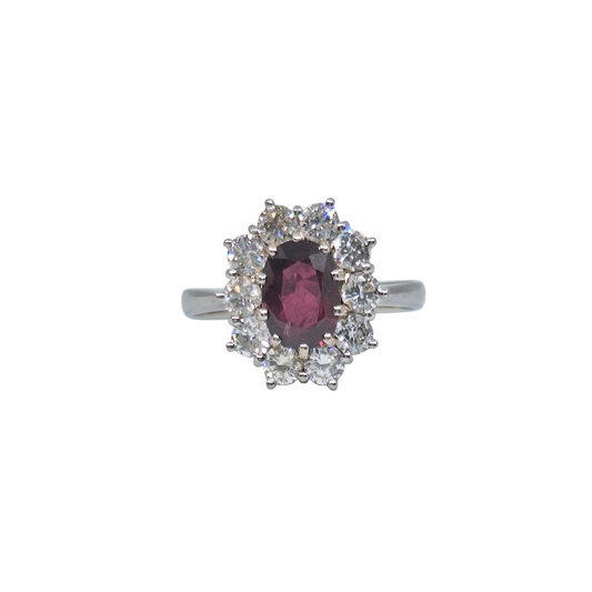 18ct White Gold Garnet & Diamond Cluster Ring