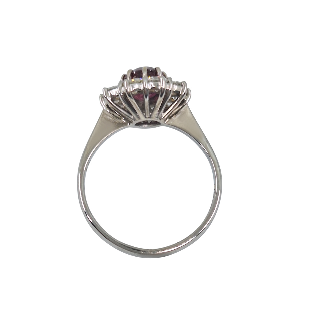 18ct White Gold Garnet & Diamond Cluster Ring