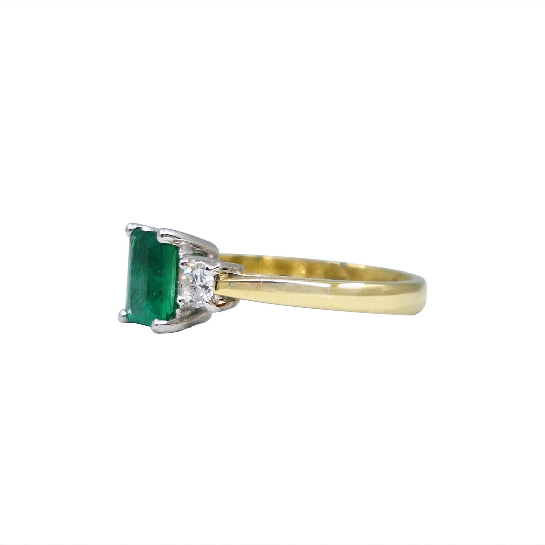 18ct Yellow Gold Emerald & Diamond Three Stone Ring