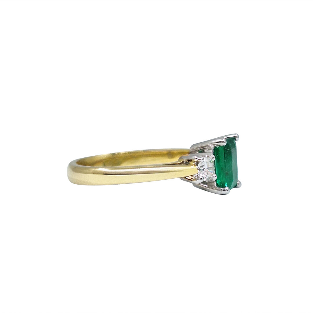 18ct Yellow Gold Emerald & Diamond Three Stone Ring