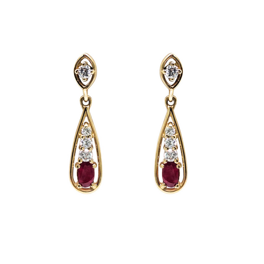 9ct Ruby & Diamond Drop Earrings