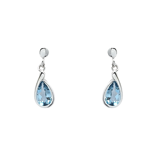 9ct White Gold Blue Topaz Drop Earrings