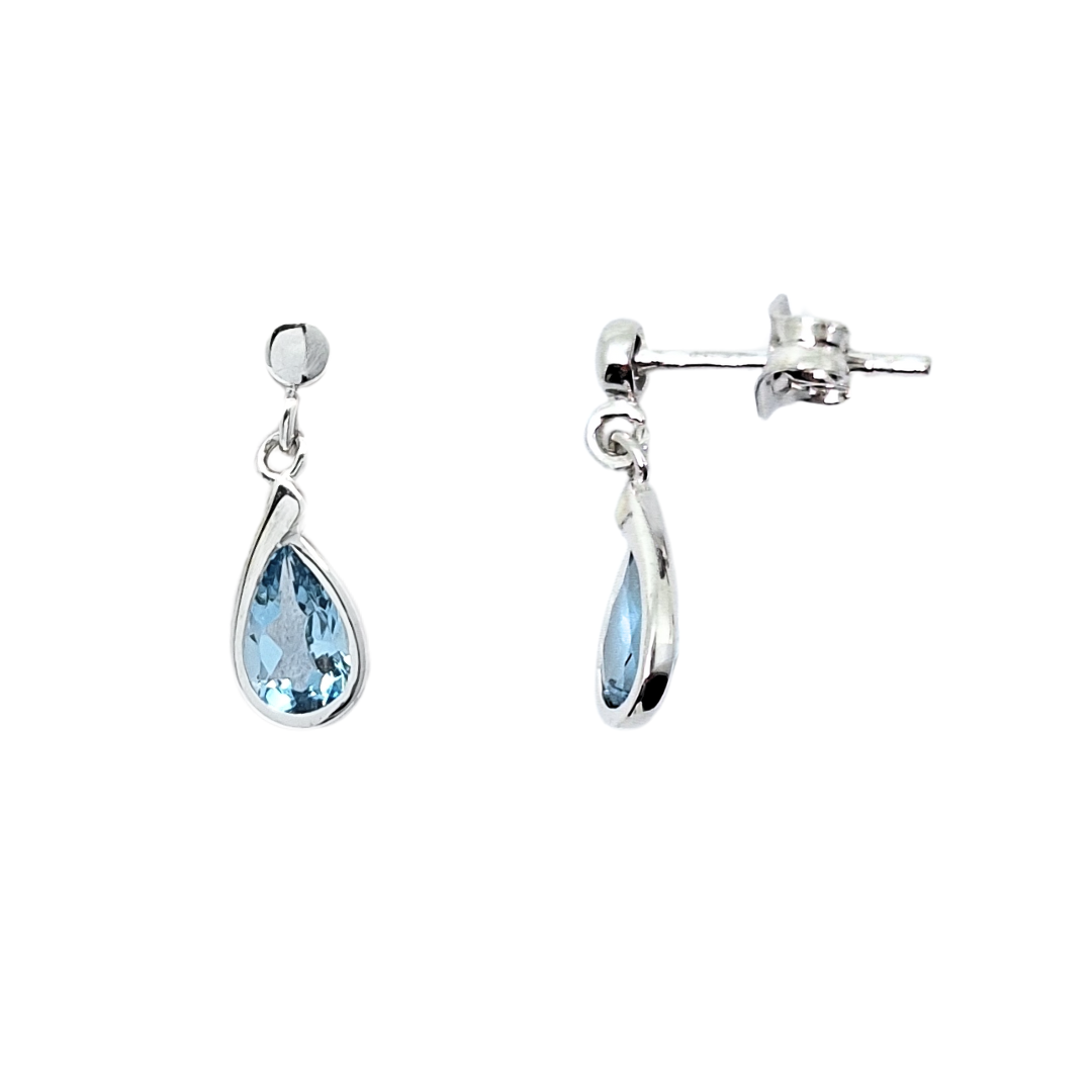 9ct White Gold Blue Topaz Drop Earrings