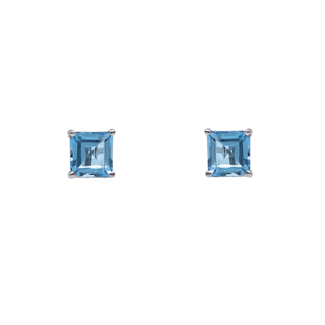 9ct White Gold Blue Topaz Stud Earrings