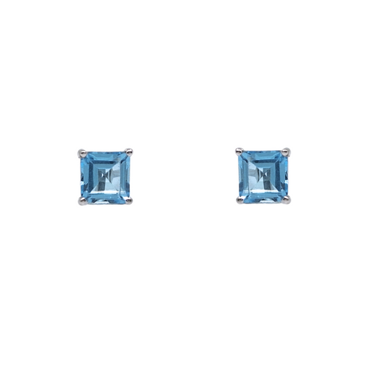 9ct White Gold Blue Topaz Stud Earrings