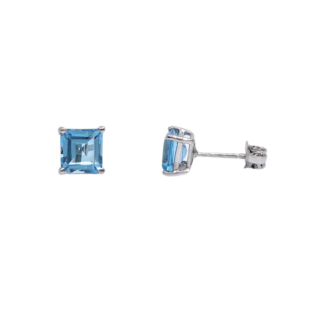 9ct White Gold Blue Topaz Stud Earrings