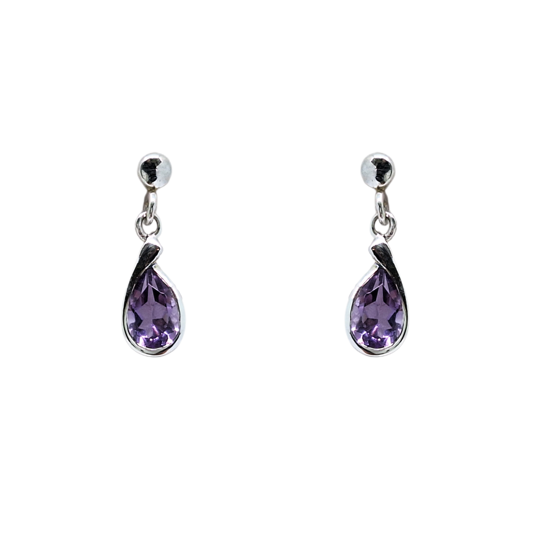 9ct White Gold Amethyst Drop Earrings