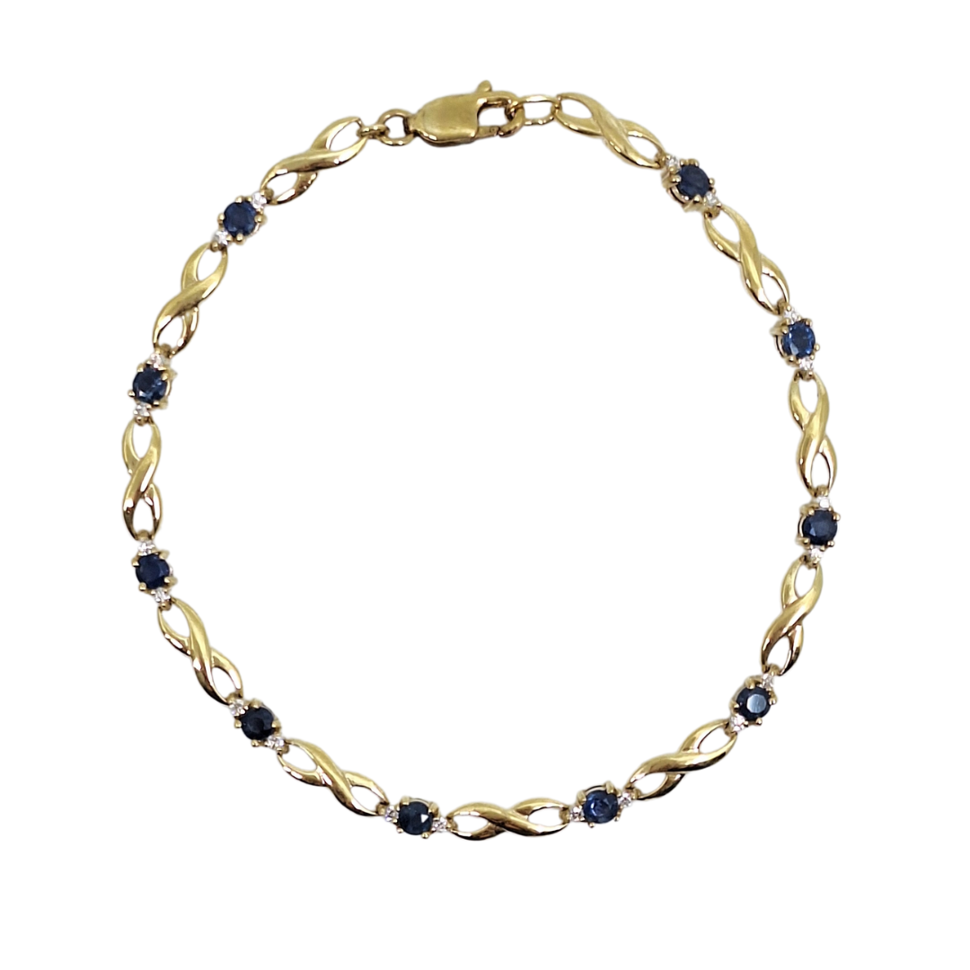 9ct Yellow Gold Sapphire & Diamond Bracelet