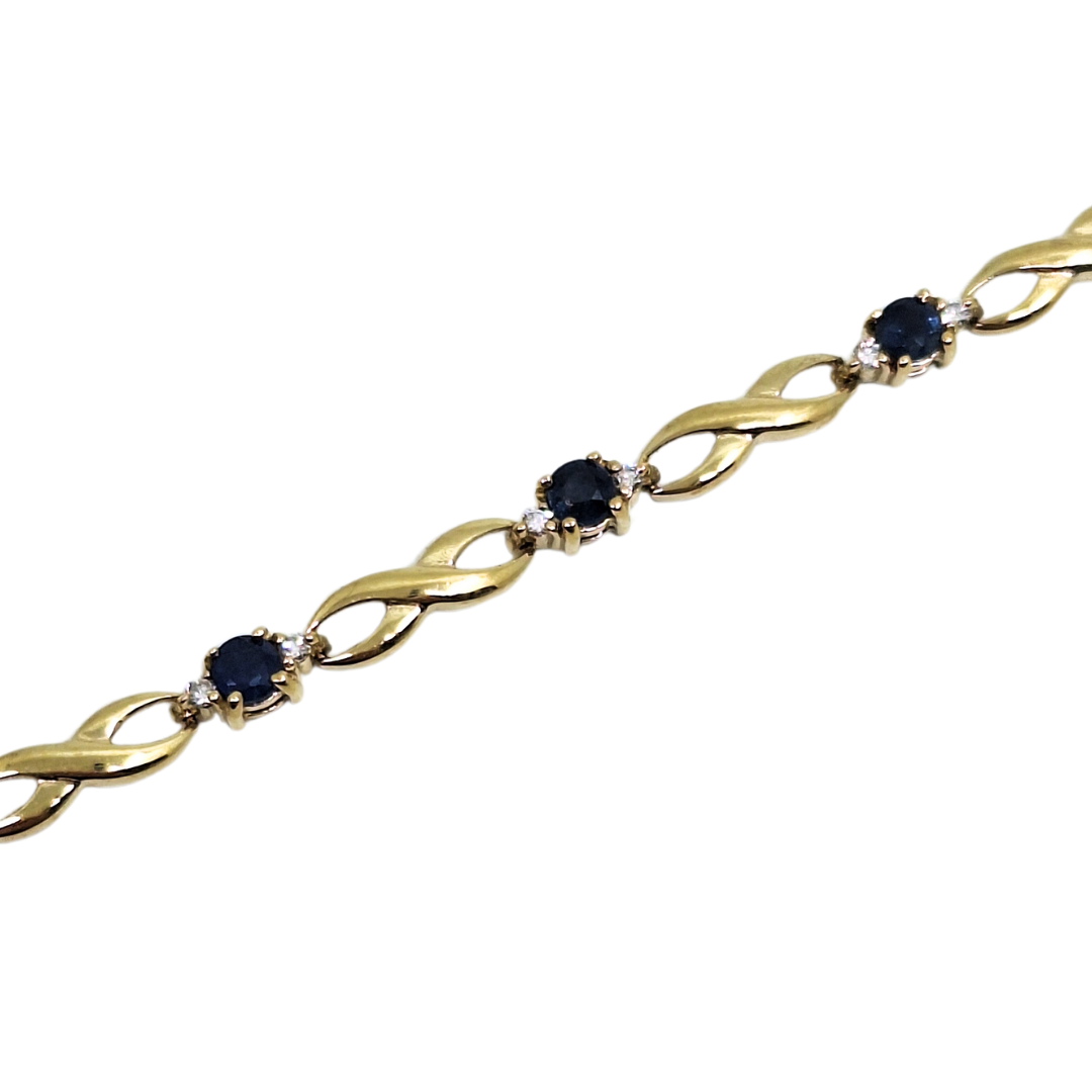 9ct Yellow Gold Sapphire & Diamond Bracelet