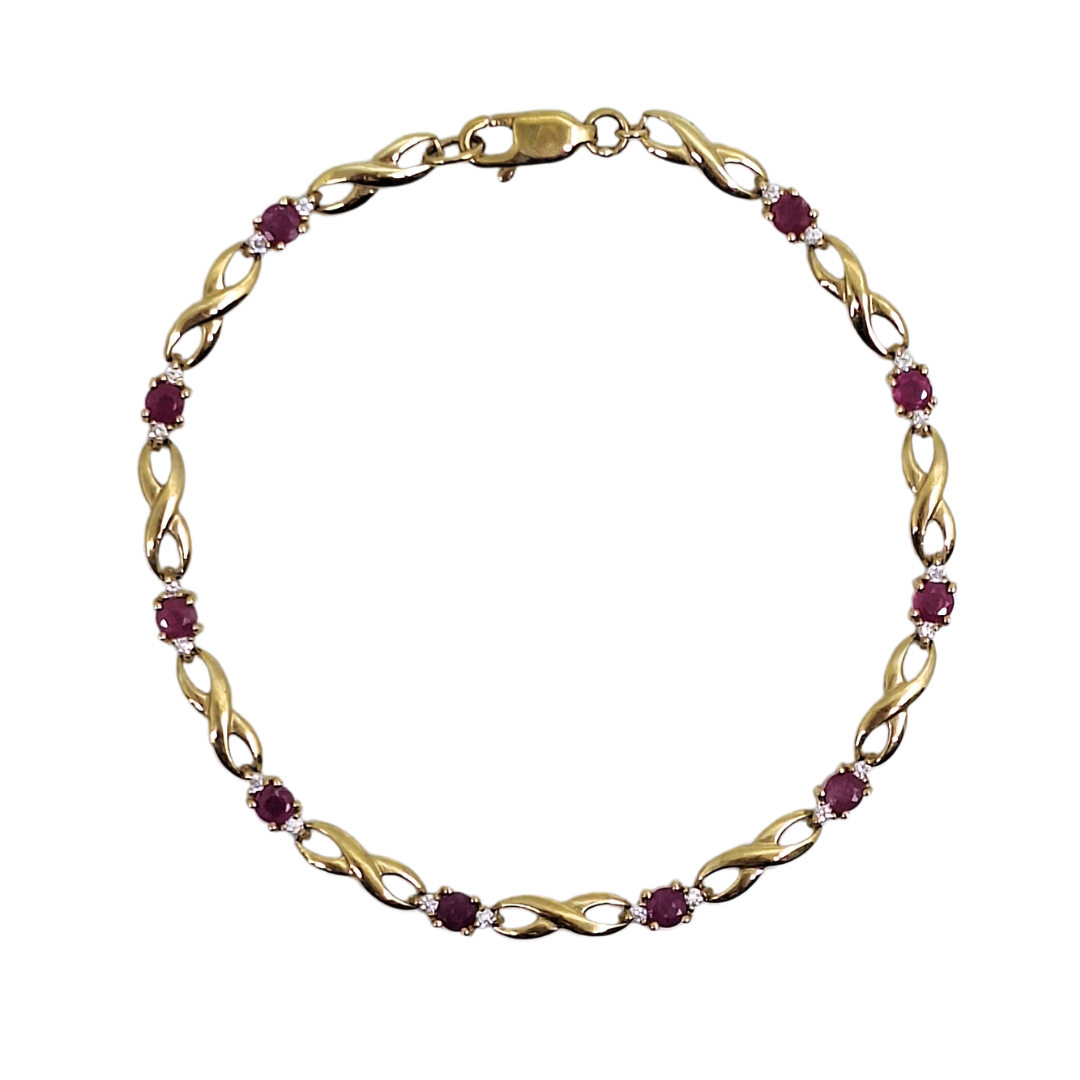 9ct Yellow Gold Ruby & Diamond Bracelet