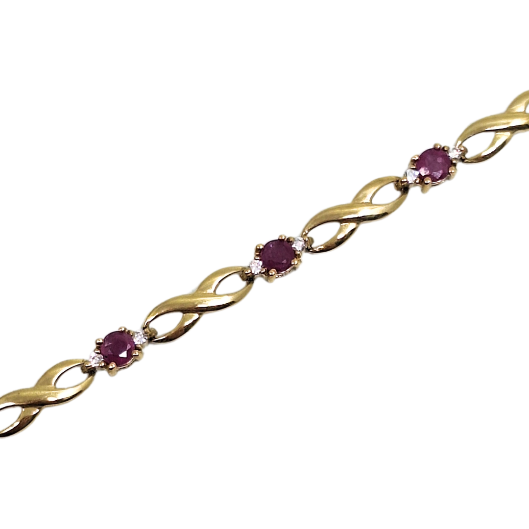 9ct Yellow Gold Ruby & Diamond Bracelet